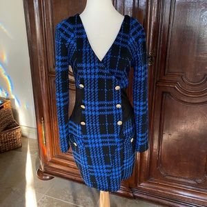 Blue-royal plaid pencil dress